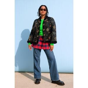 Vintage Y2K Reversible Asian Faux Fur Jacket Black Brown Boxy Funky Small